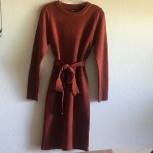 Stein dress. Rust, knitted with belt. S